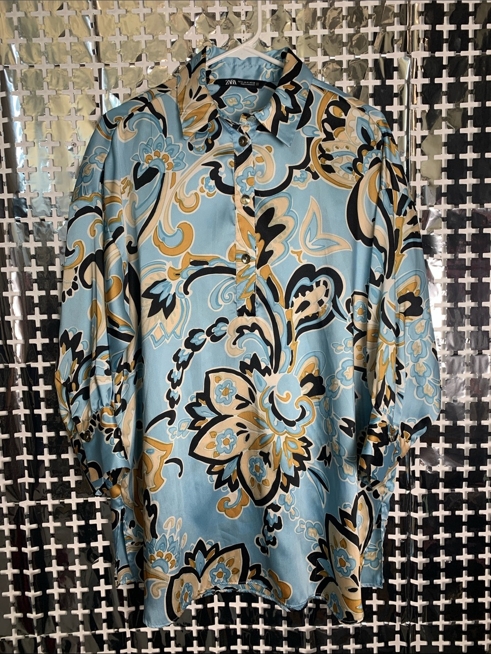 Zara Sky Blue Floral Paisley Button-Down Shirt